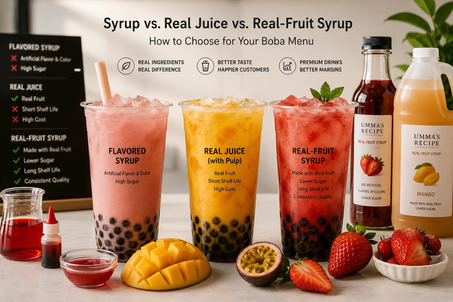Fruit Syrup vs. Real Juice for Bubble Tea: How to Choose for Your Boba Menu